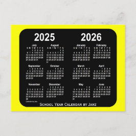 Cartão Postal 2025-2026 Calendário da Escola Amarelo Neon de Jan