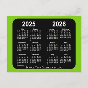 Cartão Postal 2025-2026 Calendário da Escola Neon Yellowgreen de
