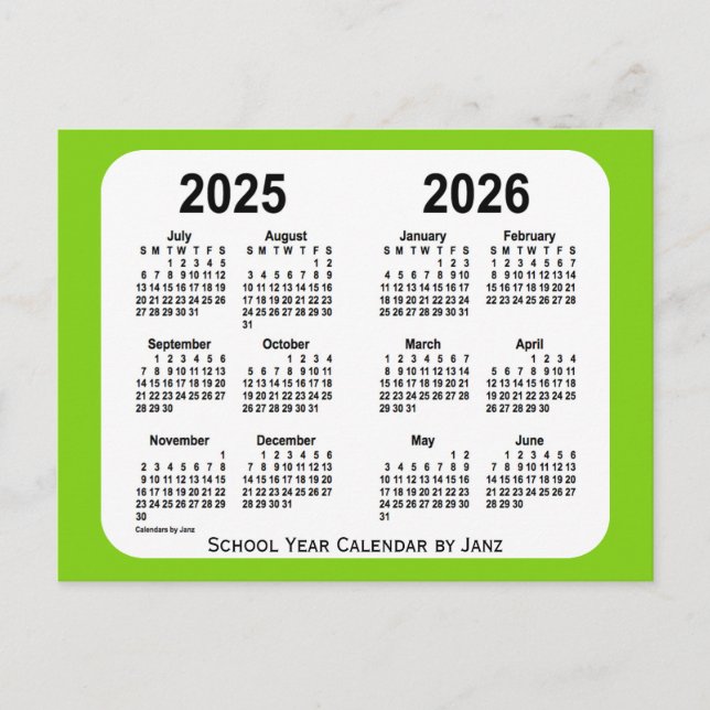 Cartão Postal 2025-2026 Calendário da Escola Verde Amarela de Ja (Frente)