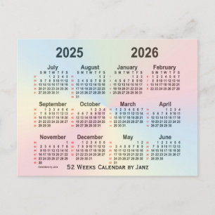Cartão Postal 2025-2026 Calendário Rainbow 52 Semanas por Janz