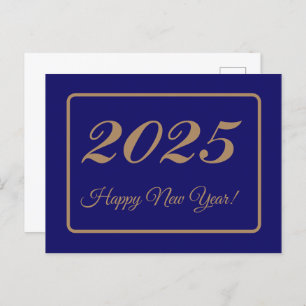 Cartão Postal 2025,Feliz ano novo!fundo ouro e marinho