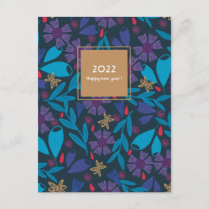 Cartão Postal 2025, novo ano, elegante floral chic azul