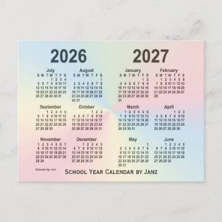 Cartão Postal 2026-2027 Calendário da Escola de Nuvem do Arco-ír