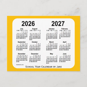 Cartão Postal 2026-2027 Calendário Dourado do Mini Ano Escolar d