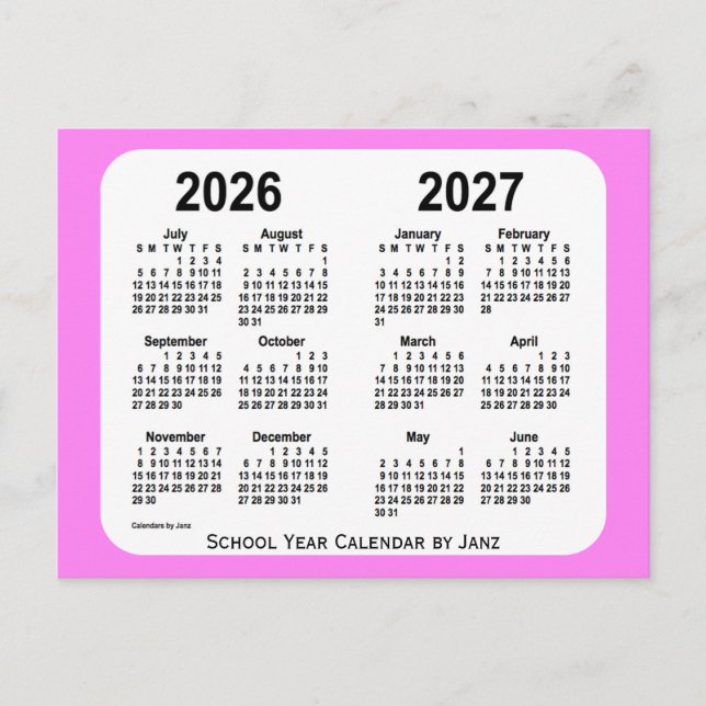 Cartão Postal 2026-2027: Violet Mini School Calendar (Frente)
