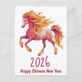 Cartão Postal 2026 Cavalo Fogueiro – Feliz Ano Novo Chinês