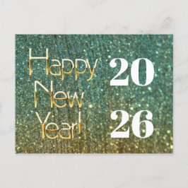 Cartão Postal 2026,Feliz ano novo brilhante verde Dourado