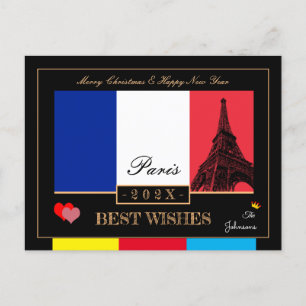 Cartão Postal 2026 French Flag & Eiffel Feliz ano novo, França