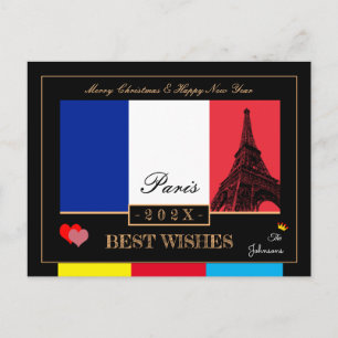Cartão Postal 2026 French Flag & Eiffel Feliz ano novo, França