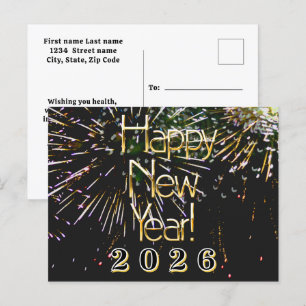Cartão Postal 2026,Natal de Feliz de fogos de Feliz ano novo