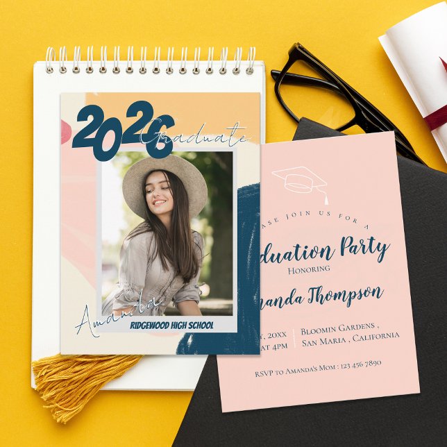 Cartão Postal 2026 Photo Grad Announcement & Party Invitation (2026 Photo Graduation Party Invitation | Modern Pastel Graduate Announcement)
