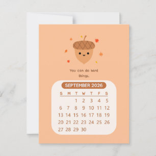 Cartão Postal 2026 setembro Mês de Kawaii Calendário Motivaciona