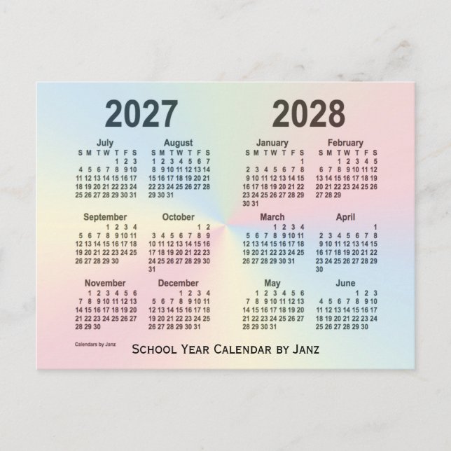 Cartão Postal 2027-2028 Calendário da Escola de Nuvem do Arco-ír (Frente)