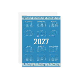 Cartão Postal 2027 Calendar, Greek Fret, Cosmic Latte on Blue