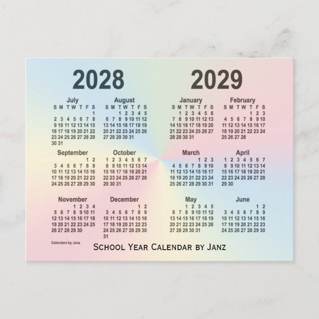 Cartão Postal 2028-2029 Calendário da Escola de Nuvem do Arco-ír (Frente)