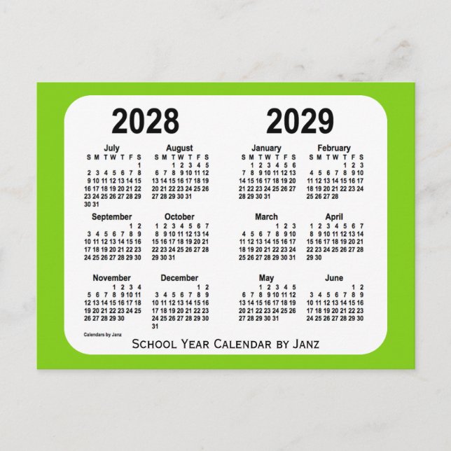Cartão Postal 2028-2029 Calendário da Escola Verde Amarela de Ja (Frente)