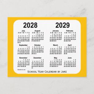 Cartão Postal 2028-2029 Dourado calendário do Mini Ano Escolar,