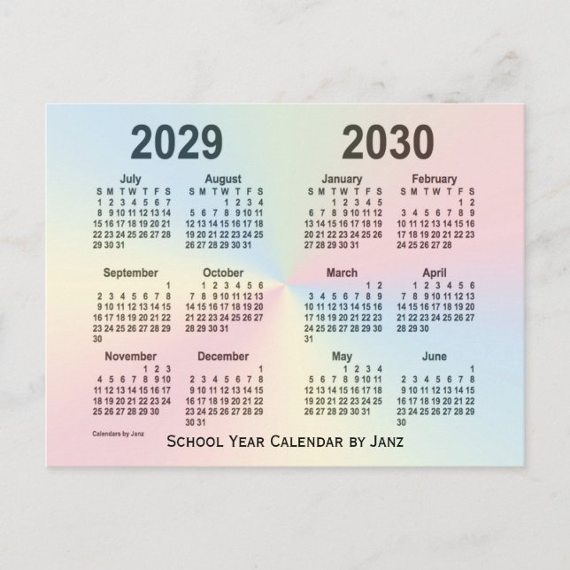 Cartão Postal 2029-2030 Calendário da Escola de Nuvem do Arco-Ír (Frente)
