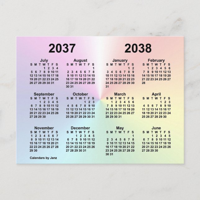 2037-2038 White School Year Calendar by Janz Postcard