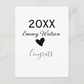 Cartão Postal 20XX bold letter congrats graduation name heart si