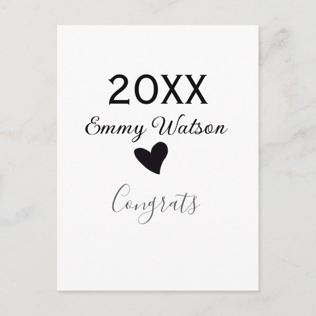 Cartão Postal 20XX bold letter congrats graduation name heart si (Frente)