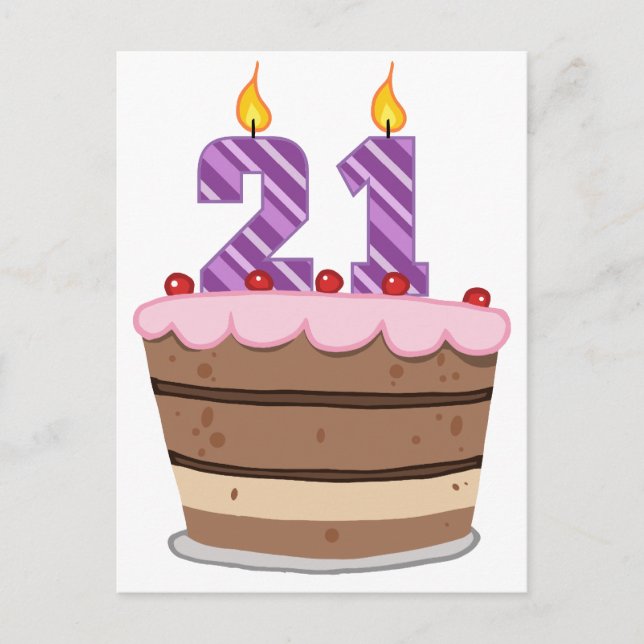 Cartão Postal 21 anos de idade no Bolo de Aniversário (Frente)