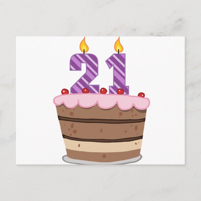 Cartão Postal 21 anos de idade no Bolo de Aniversário (Frente)
