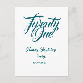 Cartão Postal 21st birthday add name date year blue template thi