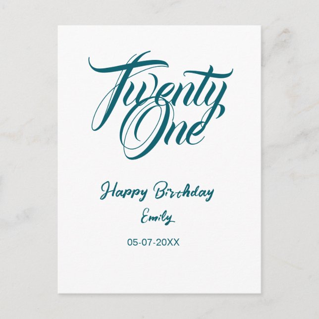 Cartão Postal 21st birthday add name date year blue template thi (Frente)