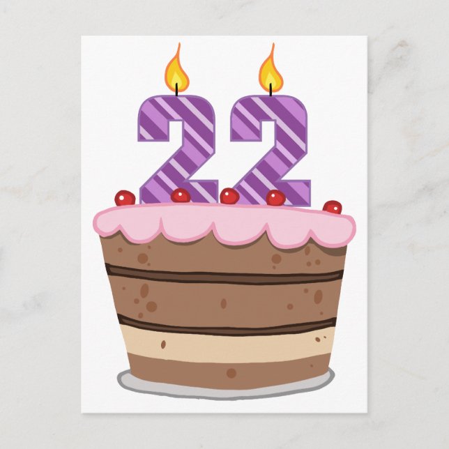 Cartão Postal 22 anos de idade no Bolo de Aniversário (Frente)