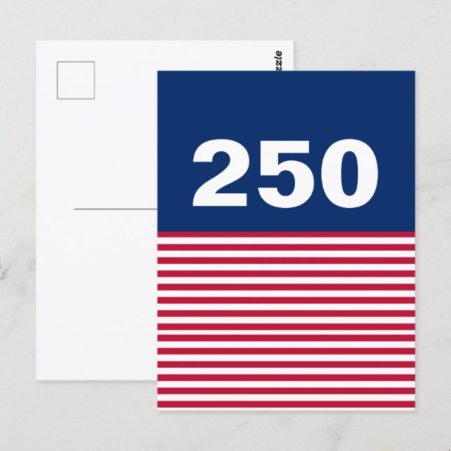 Cartão Postal 250 Vermelho Branco e Azul Aniversário EUA (Frente/Verso)