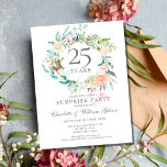 Cartão Postal 25 Anniversário Rosas do partido Surprise Party Ga<br><div class="desc">Apresentando uma delicada camada floral de aquarela, este convite de 25 de casamento de festas botânicas chic pode ser personalizado com suas informações especiais de aniversário de prata. O reverso apresenta uma vila floral correspondente que enquadra as datas de aniversário em um texto elegante branco sobre fundo prateado. Projetado por...</div>