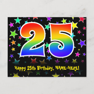 Cartão Postal 25 Birthday: Padrão de Estrelas Divertidas, Rainbo
