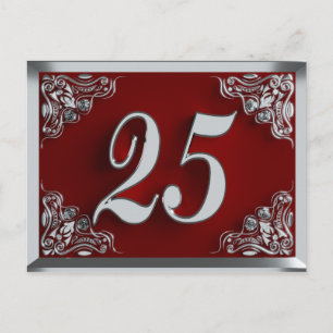 Cartão Postal 25 Birthday Regal Silver Red Invent