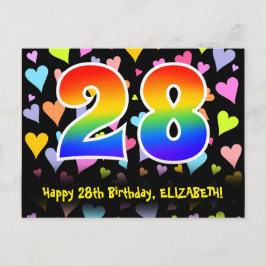 Cartão Postal 28º Aniversário: Padrão de Corações Divertidos, Ar