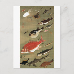 Cartão Postal 28. 群 魚 図, 若 vários peixes, Jacuchu, Arte