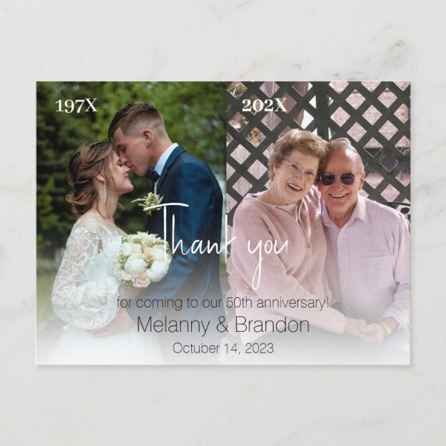 Cartão Postal 2 Foto de aniversário de casamento Obrigado (Frente)