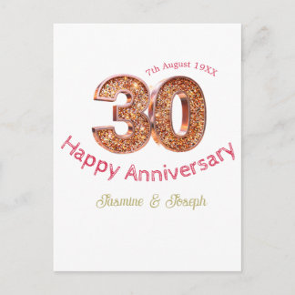 Cartão Postal 30º Feliz Aniversário metálico dourado adicionar n