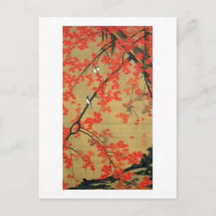 Cartão Postal 30. 紅 葉 小 図, 若 冲 Maple & Small Birds, 