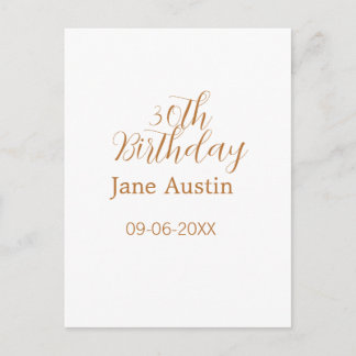 Cartão Postal 30th birthday copper brown simple stylish name dat