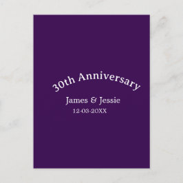 Cartão Postal 30th wedding anniversary name date purple simple 