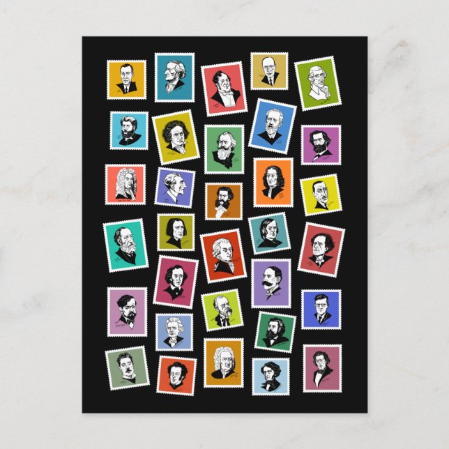 Cartão Postal 32 retratos gráficos dos maiores compositores (Frente)