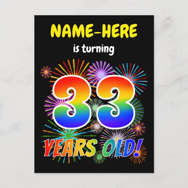 Cartão Postal 33º aniversário - Fogos de artifício divertidos, R (Frente)