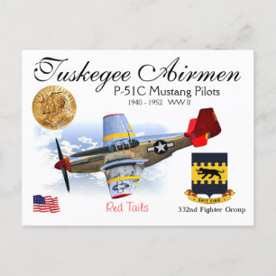 Cartão Postal 332º Esquadrão Combatente Sq.-P-51C Mustang