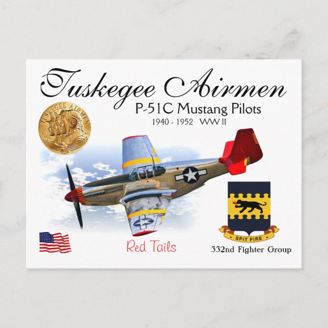 Cartão Postal 332º Esquadrão Combatente Sq.-P-51C Mustang (Frente)
