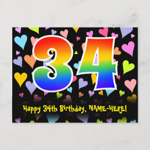 Cartão Postal 34º Aniversário: Padrão de Corações Divertidos, Ar