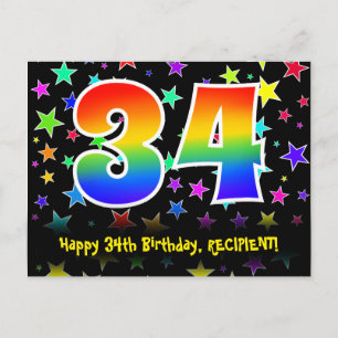 Cartão Postal 34º Aniversário: Padrão de Estrelas Divertidas, Ar