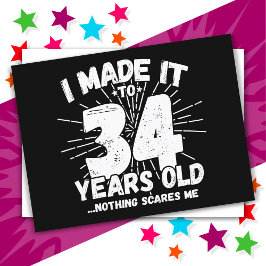 Cartão Postal 34 Anos de Idade Sarcástico Meme Engraçado 34º Ani