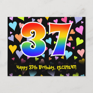 Cartão Postal 37º Aniversário: Padrão de Corações Divertidos, Ar