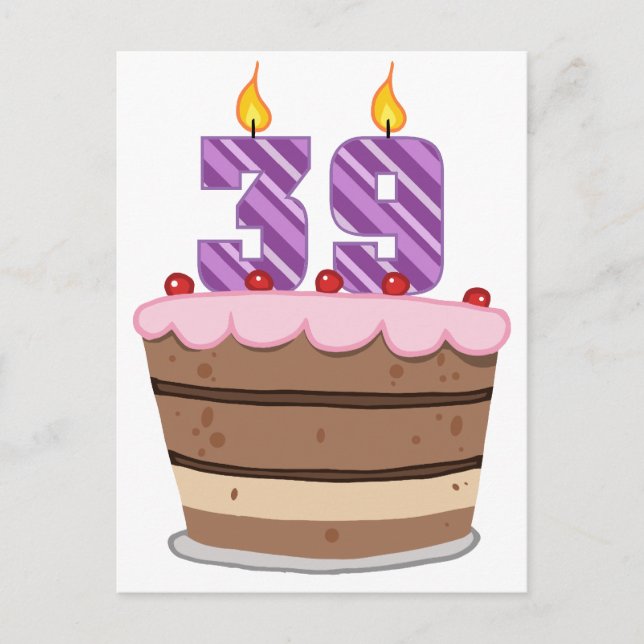 Cartão Postal 39 anos de idade no Bolo de Aniversário (Frente)